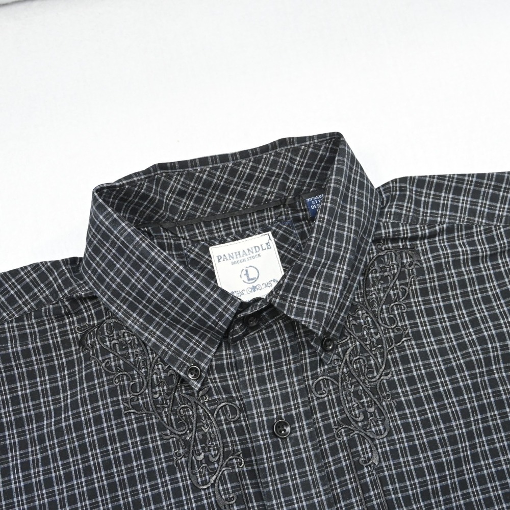 Panhandle Rough Stock Cowboy Dress Shirt Plaid Lurex Long Sleeve Mens Size Large - Picture 7 of 11